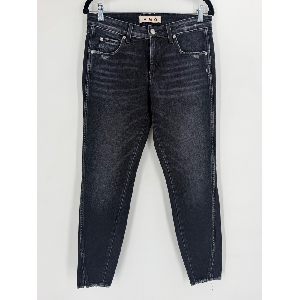 AMO Twist Ink Jeans Womens Size 27 Black Faded Slim Fit Distressed Edgy